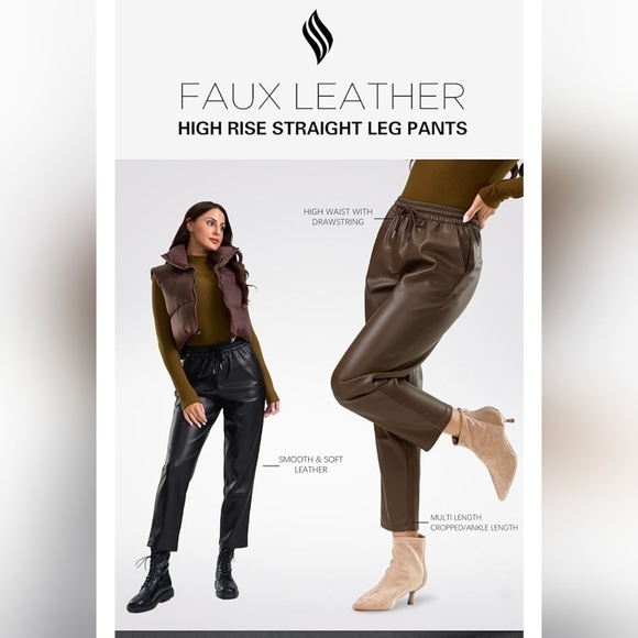 SANTINY Women's Faux Leather Pants #1169 - Picture 9 of 12